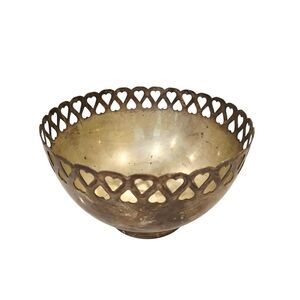 **Vintage Brass Heart Cutout Footed Pedestal Bowl Made in India 5 1/2" Tall*